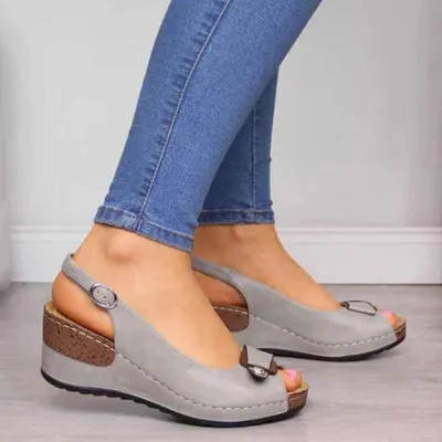 Summer Women Vintage Plus Size Roman Wedge Heel Peep Toe Sandals