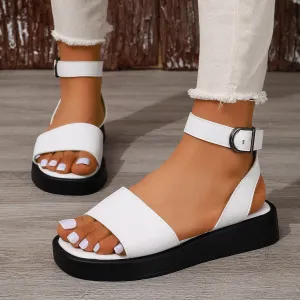 Women's Plus Size Solid Color Round Toe Thick-Soled Sandals