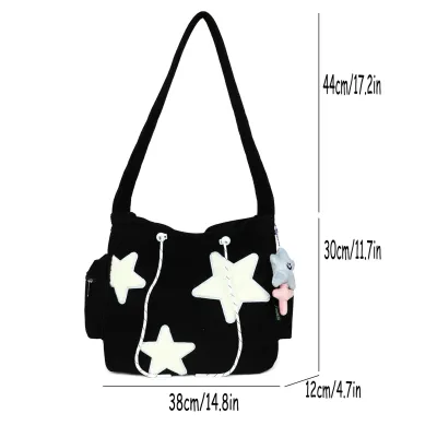 Women Fashion Cartoon Corduroy Star Shoulder Tote Bag