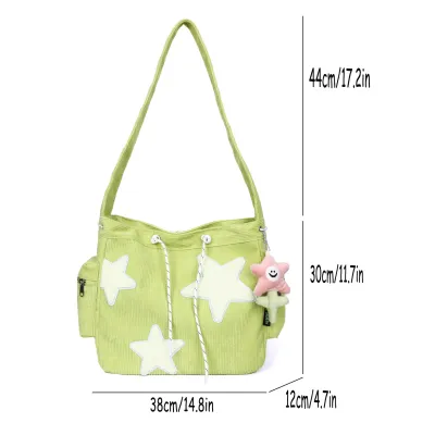 Women Fashion Cartoon Corduroy Star Shoulder Tote Bag