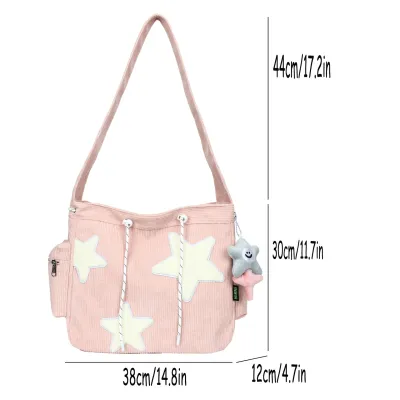 Women Fashion Cartoon Corduroy Star Shoulder Tote Bag