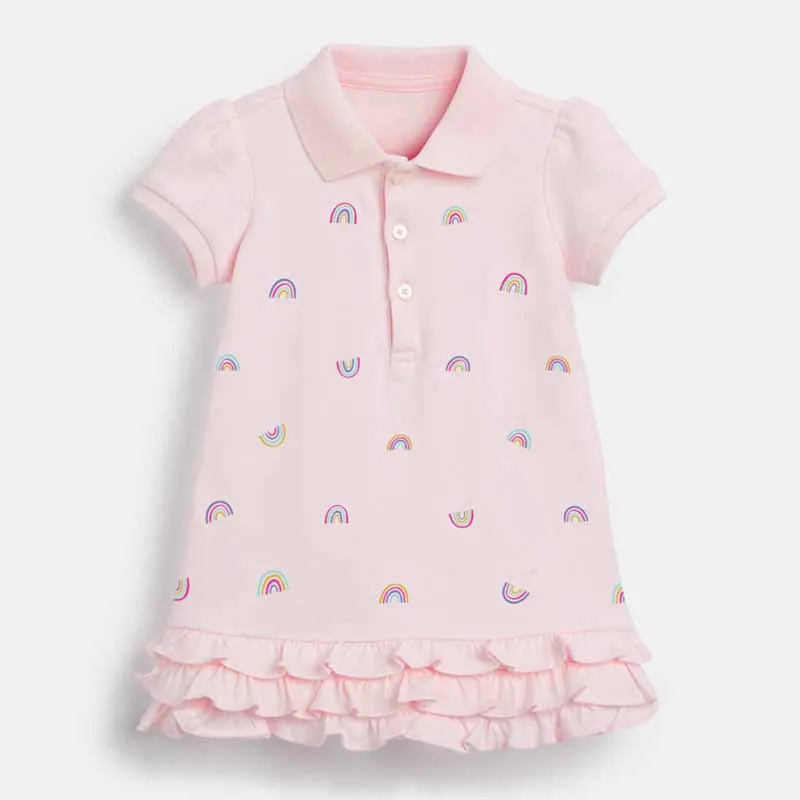 Kids Toddler Girls Casual Cute Rainbow Print Short Sleeve Lapel Princess Dress