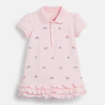 Kids Toddler Girls Casual Cute Rainbow Print Short Sleeve Lapel Princess Dress