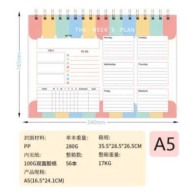 Weekly Planner Sketchpad PP Board Waterproof Coil Punch Record Book Student Stationery Notebook A5