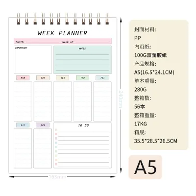 Weekly Planner Sketchpad PP Board Waterproof Coil Punch Record Book Student Stationery Notebook A5