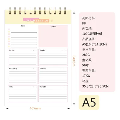 Weekly Planner Sketchpad PP Board Waterproof Coil Punch Record Book Student Stationery Notebook A5