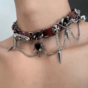 Women Vintage Gothic Punk Studded Leather Collar Necklace