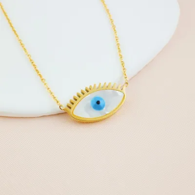 Women Fashion Simple Evil Eye Pendant Titanium Steel Necklace