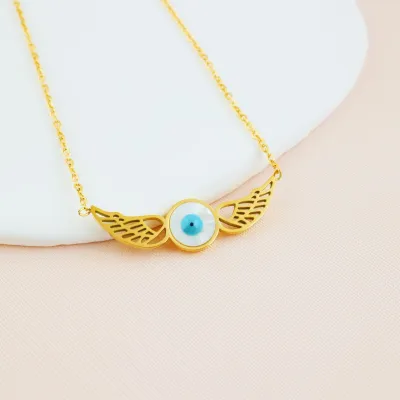 Women Fashion Simple Evil Eye Pendant Titanium Steel Necklace