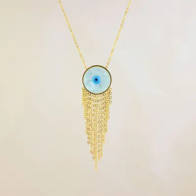 Women Fashion Simple Evil Eye Pendant Titanium Steel Necklace