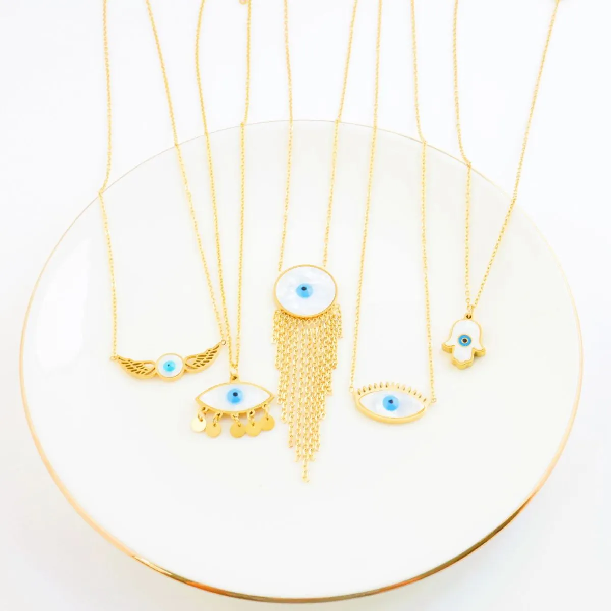 Women Fashion Simple Evil Eye Pendant Titanium Steel Necklace