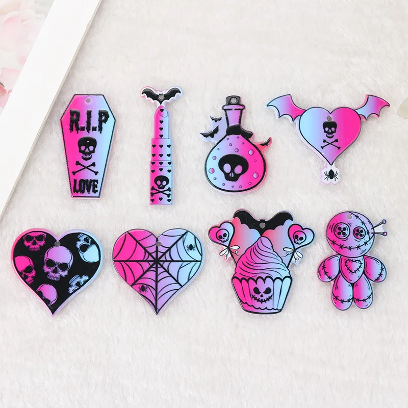 Halloween Women Cartoon Funny Spider Heart Skull DIY Acrylic Earrings