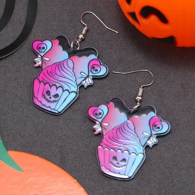 Halloween Women Funny Skull Bat Acrylic Earrings