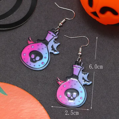 Halloween Women Funny Skull Bat Acrylic Earrings