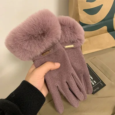 Women Fashion Fleece-Lined Thickened Warm Riding Gloves