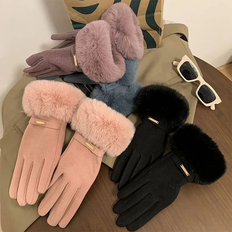Women Fashion Fleece-Lined Thickened Warm Riding Gloves