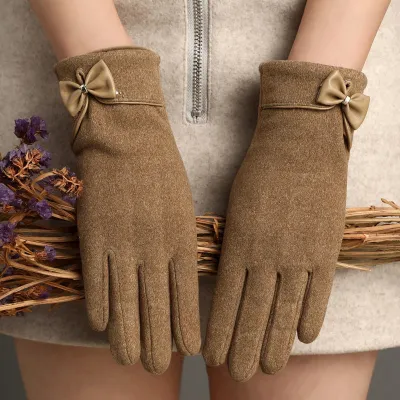 Autumn Winter Women Fashion Bow Touch Screen Warm Gloves