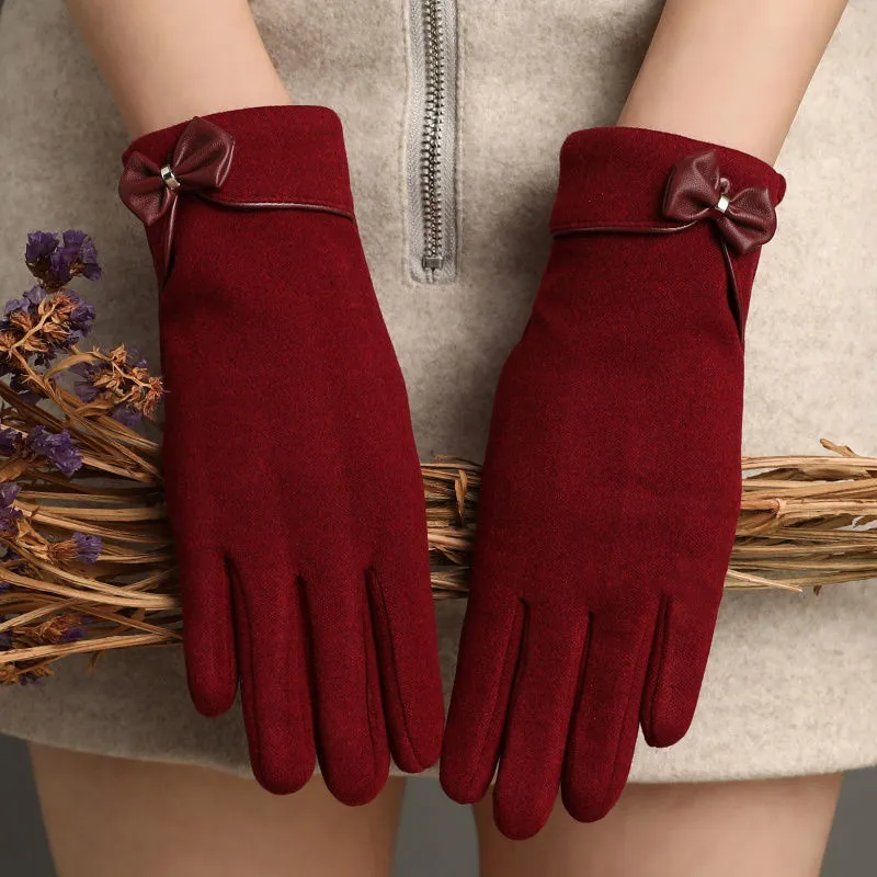 Autumn Winter Women Fashion Bow Touch Screen Warm Gloves