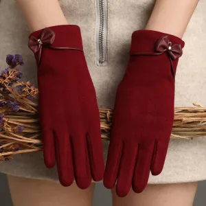 Autumn Winter Women Fashion Bow Touch Screen Warm Gloves
