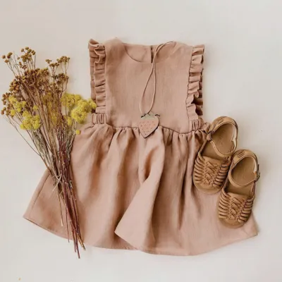 Kids Baby Girls Summer Casual Cute Pastoral Solid Color Sleeveless Dress with Hem