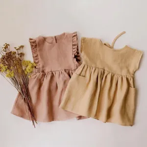 Kids Baby Girls Summer Casual Cute Pastoral Solid Color Sleeveless Dress with Hem