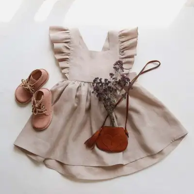 Kids Baby Girls Summer Casual Pastoral Solid Color Raglan Sleeve A-Line Strap Dress