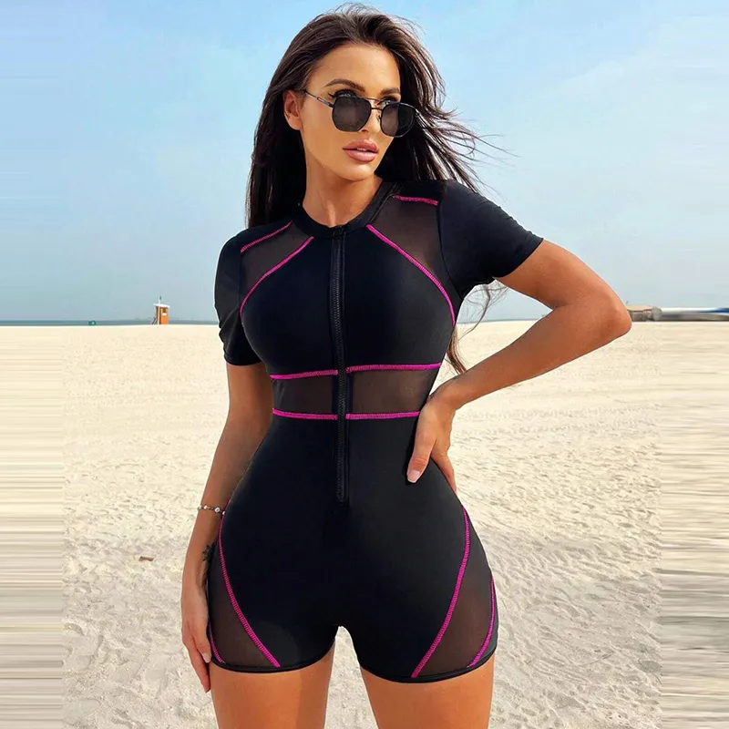 Summer Women Long Sleeve Sunscreen Surfing One-Piece Swimsuit