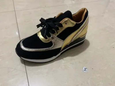 Women Fashion Plus Size Thick-Soled Lace-Up Wedge Heel Sneaker Color Block