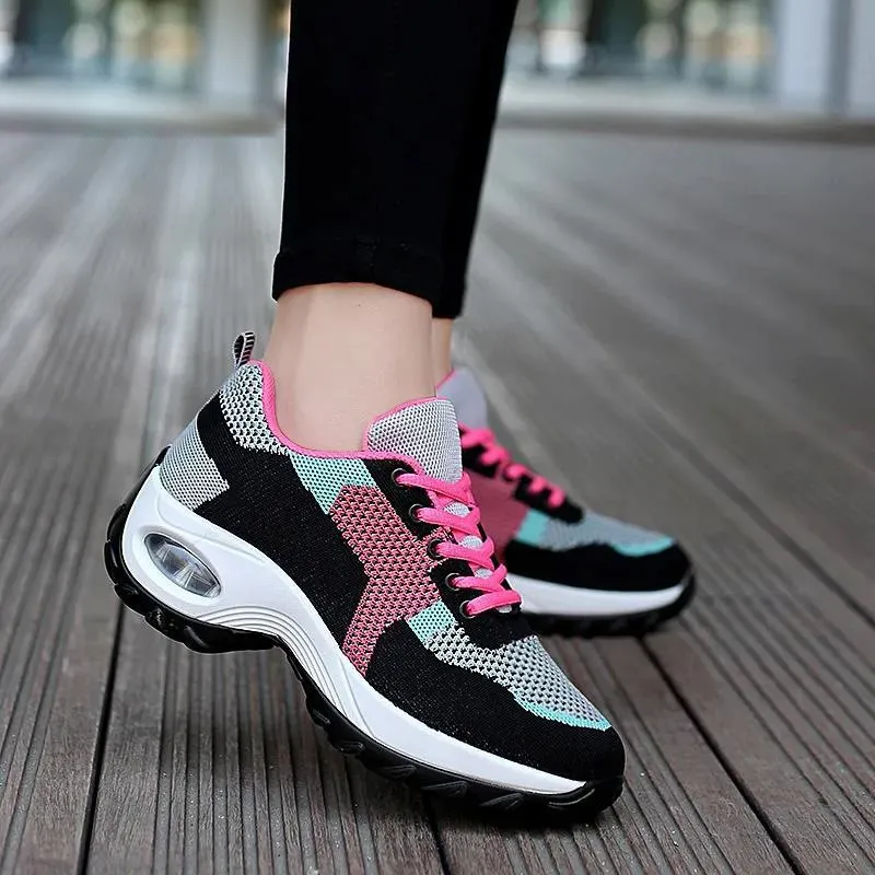 Summer Women Breathable Fly-Woven Lace-Up Low Top Sneakers