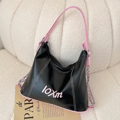 Women Fashion Large Capacity Letter Print PU Shoulder Bag with Zipper