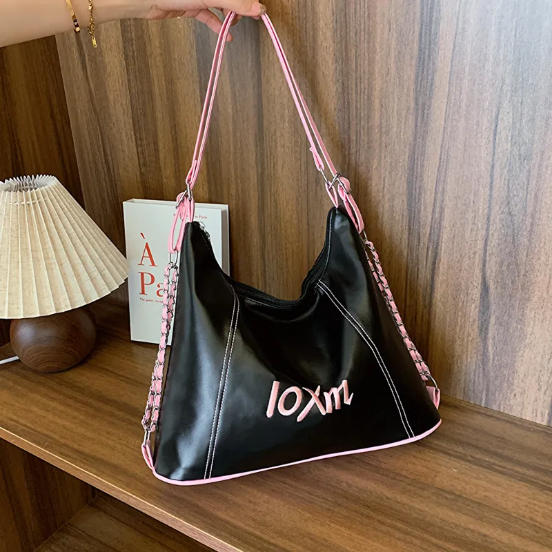 Women Fashion Large Capacity Letter Print PU Shoulder Bag with Zipper