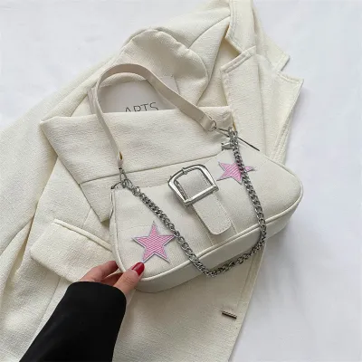 Women Fashion Casual Belt Buckle Decoration Star Canvas Shoulder Crossbody Bag