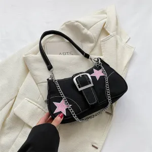 Women Fashion Casual Belt Buckle Decoration Star Canvas Shoulder Crossbody Bag