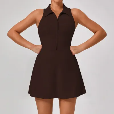 Athleisure Women Solid Color Lapel Sleeveless Golf Tennis Sports Dress
