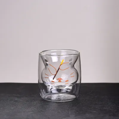 Creative Transparent Double Layer Cartoon Bear Glass 200Ml Office Cup