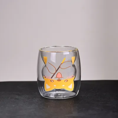 Creative Transparent Double Layer Cartoon Bear Glass 200Ml Office Cup