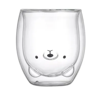 Creative Transparent Double Layer Cartoon Bear Glass 200Ml Office Cup