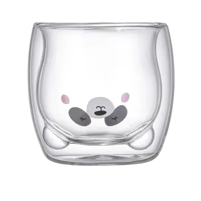 Creative Transparent Double Layer Cartoon Bear Glass 200Ml Office Cup