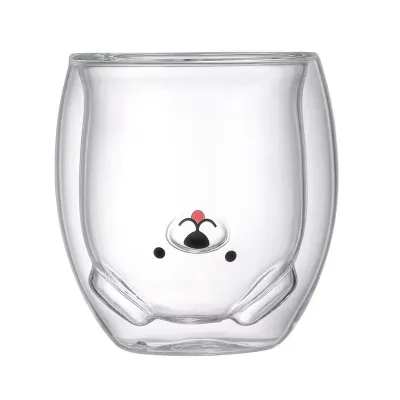 Creative Transparent Double Layer Cartoon Bear Glass 200Ml Office Cup