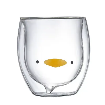 Creative Transparent Double Layer Cartoon Bear Glass 200Ml Office Cup
