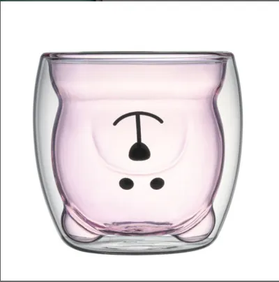 Creative Transparent Double Layer Cartoon Bear Glass 200Ml Office Cup