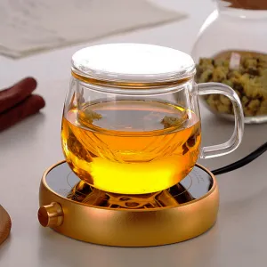 Thickened High Borosilicate Glass Tea Cup With Lid and Handle - Tea Water Separation, Office Simple Style, Three-Piece Set