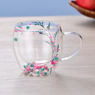 Double-Layer Quicksand Glass Cup, High Borosilicate Glass, Modern Simplicity Style for Household and Festive Gifts