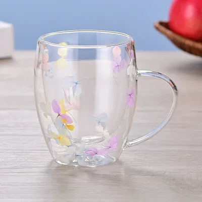 Double-Layer Quicksand Glass Cup, High Borosilicate Glass, Modern Simplicity Style for Household and Festive Gifts
