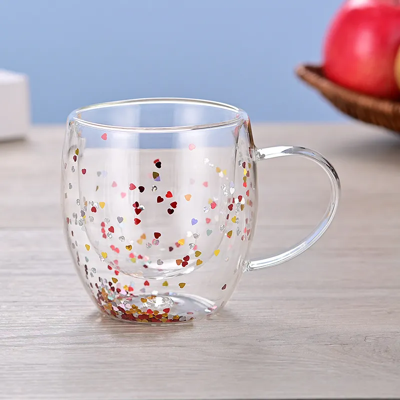 Double-Layer Quicksand Glass Cup, High Borosilicate Glass, Modern Simplicity Style for Household and Festive Gifts