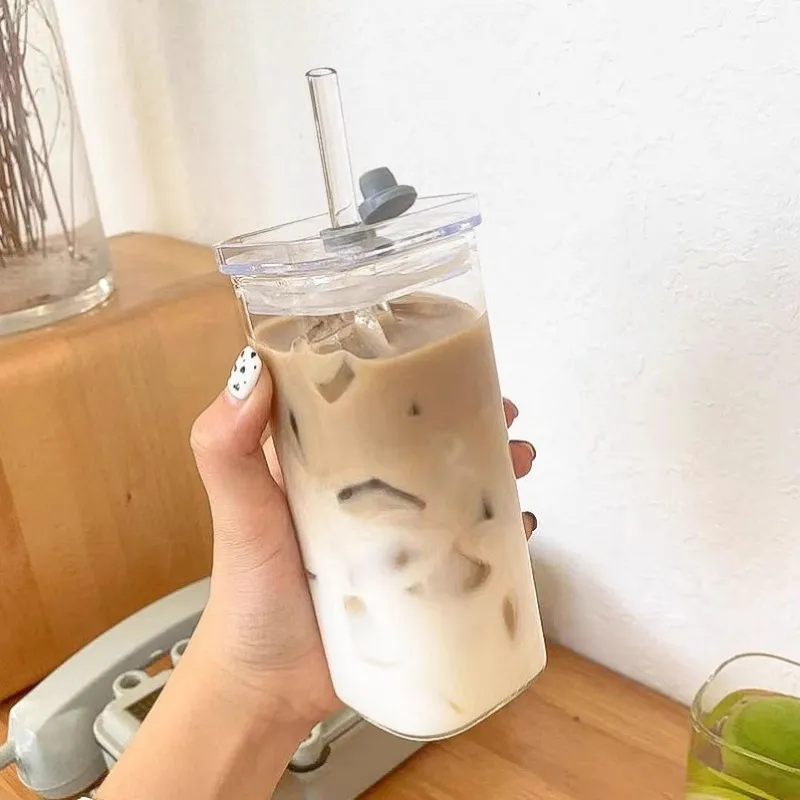 Women Nordic Style Square High Borosilicate Glass Coffee Cup 400ml