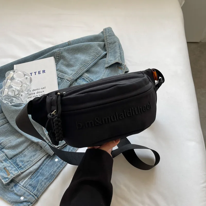 Women Fashion Simple Letter Embroidered Chest Bag Nylon Zipper Street Trend