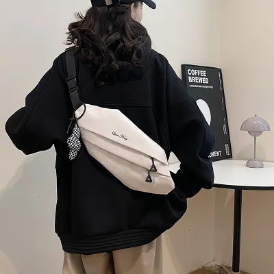 Women Fashion Casual Solid Color Nylon Chest Bag
