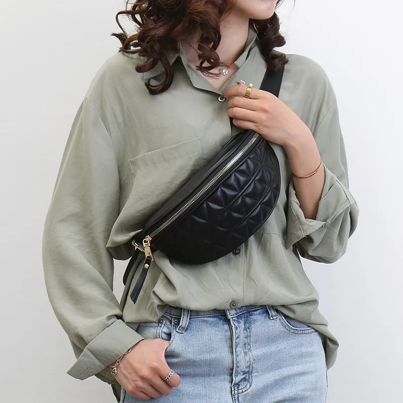 Women Fashion Solid Color Rhombic Zipper Crossbody Chest Bag