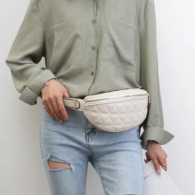 Women Fashion Solid Color Rhombic Zipper Crossbody Chest Bag